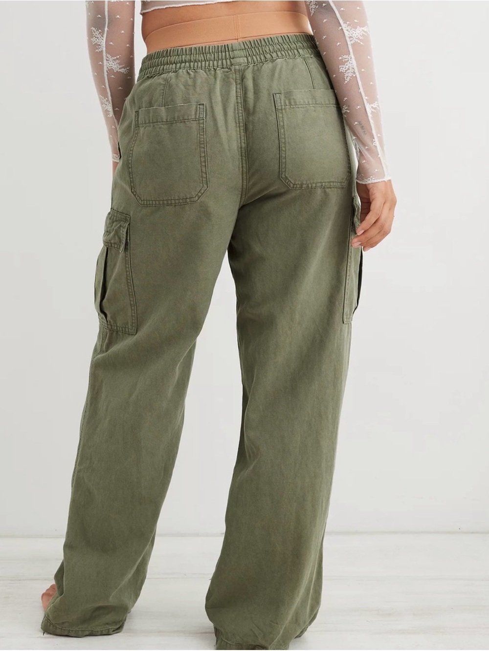 aerie Olive Drawstring Waist Cargo Pants - Picture 2 of 5